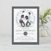 Invitation Panda aquarelle avec Baby shower de papillons (Debout devant)