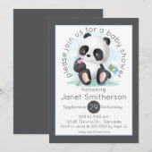 Invitation Panda aquarelle avec Baby shower de papillons (Devant / Derrière)
