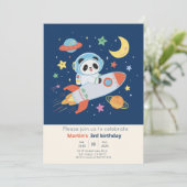 Invitation Panda Astronaute bleu et orange (Debout devant)