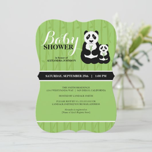 Invitation Panda Baby shower vert (Debout devant)