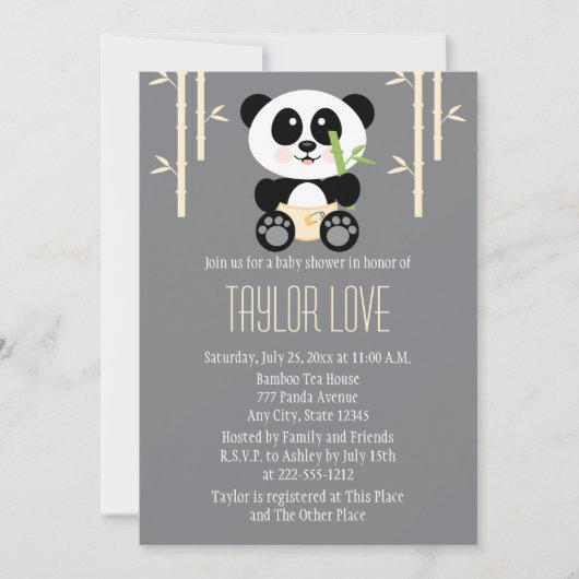 Invitation Panda bambou jaune dans le Baby shower des plongeu (Devant)