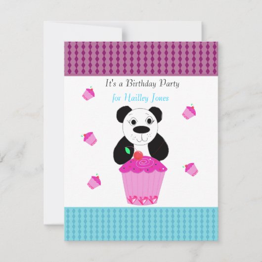 Invitation Panda Bear avec cupcakes Anniversaire Fête Invitat (Devant)
