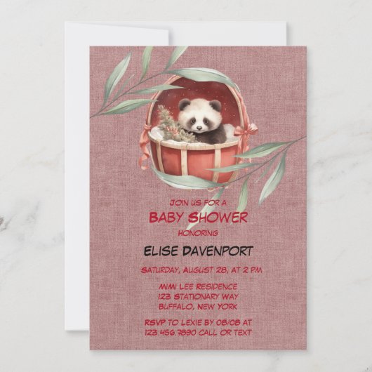 Invitation Panda Bear Baby shower neutre du genre (Devant)