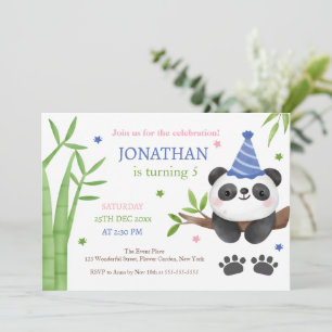Invitation Panda Bear Bamboo Vert Enfants Anniversaire