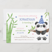 Invitation Panda Bear Green Bamboo Kids Birthday  (Devant)