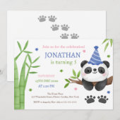 Invitation Panda Bear Green Bamboo Kids Birthday  (Devant / Derrière)