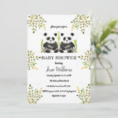 Invitation Panda Bear Twins Baby shower Verdure Nature (Debout devant)