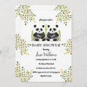 Invitation Panda Bear Twins Baby shower Verdure Nature (Devant / Derrière)