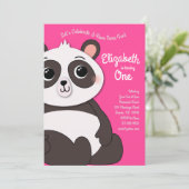 Invitation Panda Bears Cute Kids 1er Anniversaire Fête Rose (Debout devant)