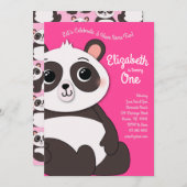 Invitation Panda Bears Cute Kids 1er Anniversaire Fête Rose (Devant / Derrière)