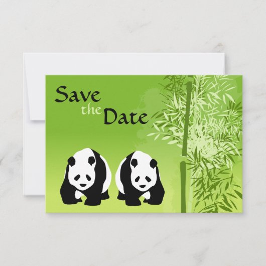 Invitation Panda Bears et mariage en bambou Enregistrer la da (Devant)