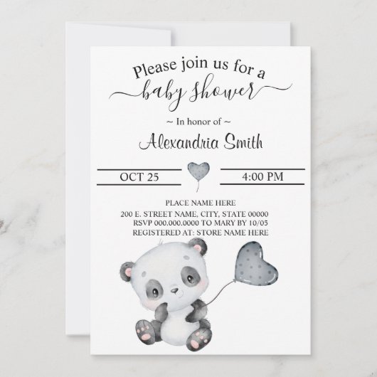 Invitation Panda bébé | BABY SHOWER (Devant)