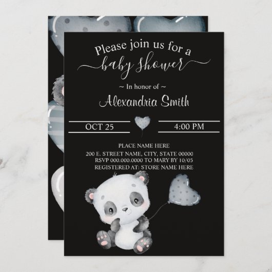 Invitation Panda bébé | Baby shower (Devant / Derrière)