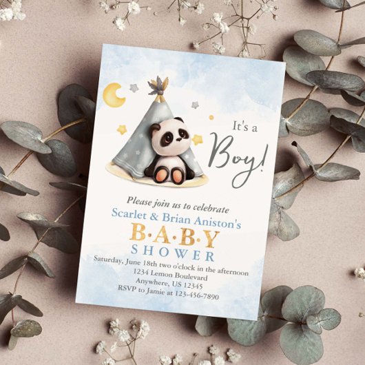 Invitation Panda Boho mignonne dans le Baby shower de tente