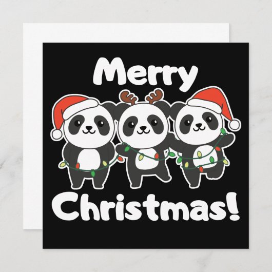Invitation Panda Christmas Animaux Pandas Joyeux Noël Inv (Devant / Derrière)