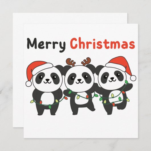 Invitation Panda Christmas Animaux Pandas Joyeux Noël Inv (Devant / Derrière)