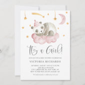 Invitation Panda couché mignonne rose C'est un Baby shower fi (Devant)