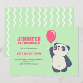 Invitation Panda Cute Avec Anniversaire de enfant De Cartoon  (Devant / Derrière)