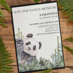 Invitation Panda Cutie fête d'anniversaire Bambou Vert