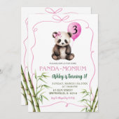 Invitation Panda de fille rose dessinée à la main avec son ar (Devant / Derrière)