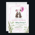 Invitation Panda de fille rose dessinée à la main avec son ar<br><div class="desc">Panda à main rose avec bow Invitation d'anniversaire</div>