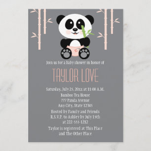 Invitation Panda en bambou rose dans le Baby shower des plong