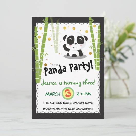 Invitation Panda fête d'anniversaire (Debout devant)