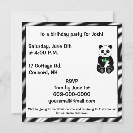 Invitation Panda fête d'anniversaire (Dos)