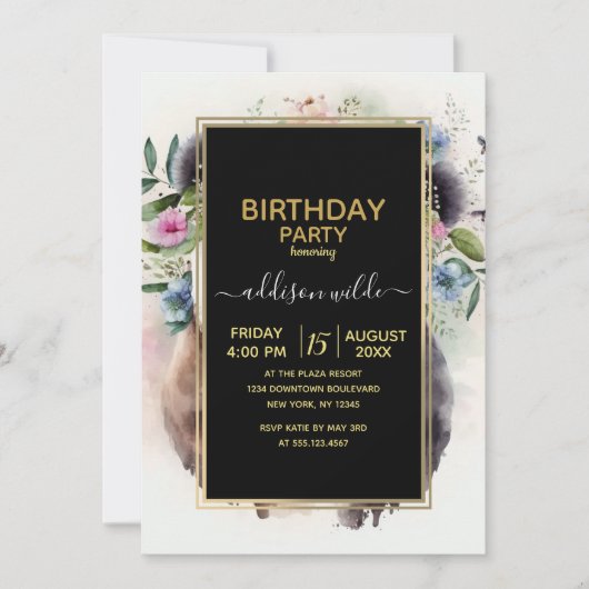 Invitation Panda Flowers Watercolor                           (Devant)