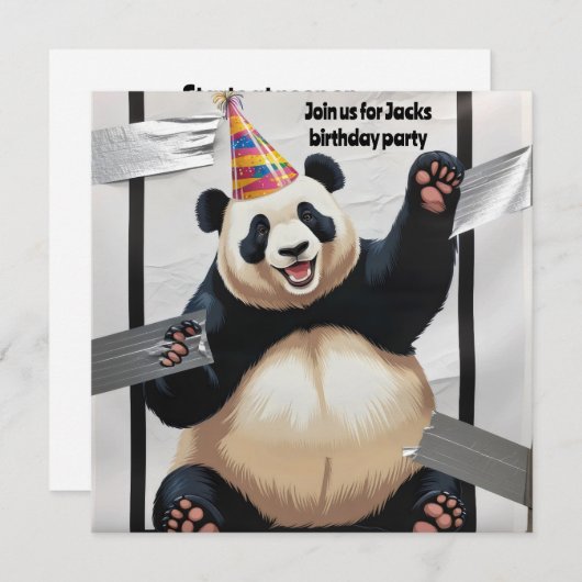 Invitation Panda géant assis avec un casquette d'anniversaire (Devant / Derrière)