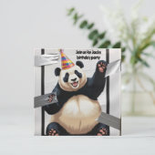 Invitation Panda géant assis avec un casquette d'anniversaire (Debout devant)
