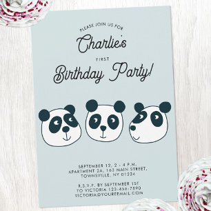 Invitation Panda Giant Cute Première fête d'anniversaire