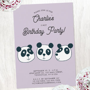 Invitation Panda Giant Cute Première fête d'anniversaire