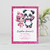 Invitation Panda mignonne avec anniversaire de princesse (Debout devant)