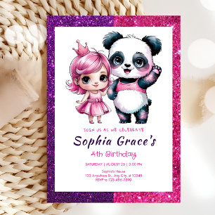 Invitation Panda mignonne avec anniversaire de princesse