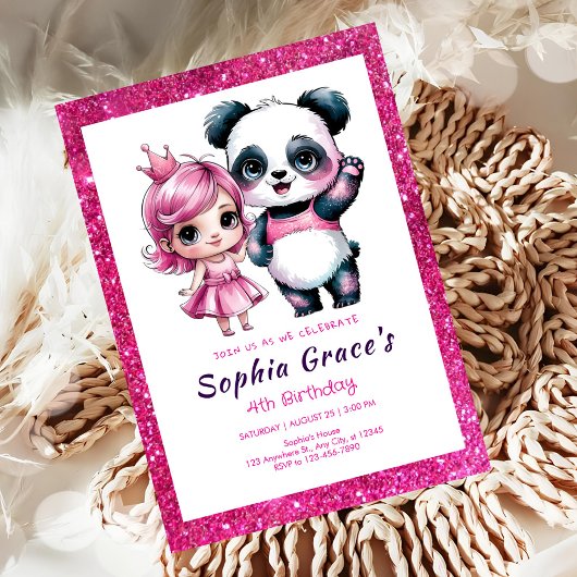 Invitation Panda mignonne avec anniversaire de princesse