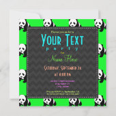 Invitation Panda mignonne ; Vert néon, noir et blanc (Dos)