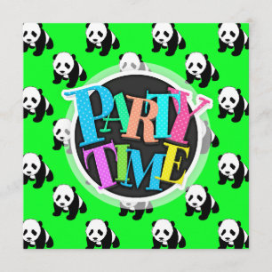 Invitation Panda mignonne ; Vert néon, noir et blanc
