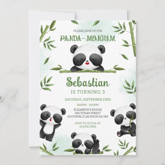 Invitation Panda-monium Panda Birthday (Devant)