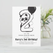 Invitation Panda noir et blanc minimum 2e fête d'anniversaire (Debout devant)