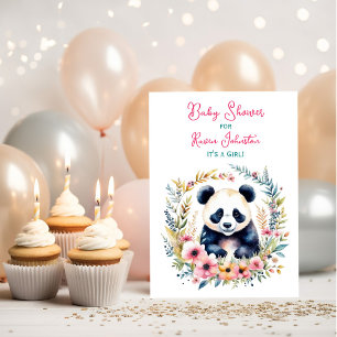 Invitation Panda Ours en Fleurs Baby shower de fille