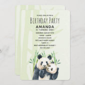 Invitation Panda Pair mignonne en Aquarelle Bambou Anniversai (Devant / Derrière)