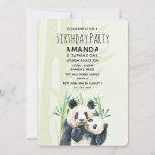 Invitation Panda Pair mignonne en Aquarelle Bambou Anniversai (Devant)