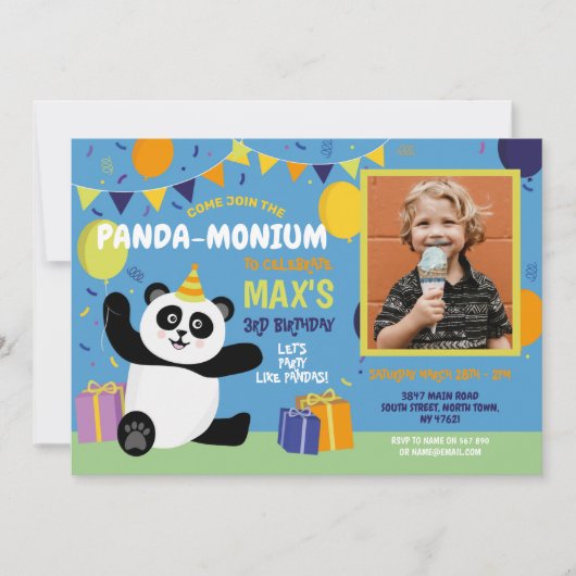 Invitation Panda Party Anniversaire Panda-monium Photo Boy (Devant)