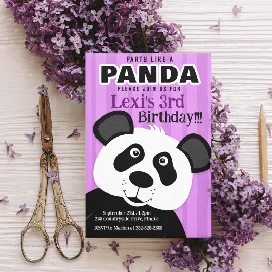 Invitation Panda Purple Girl Party Comme un Ours Panda Annive