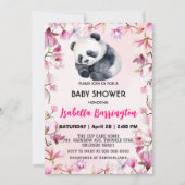 Invitation Panda rose mignonne bébé fleurs baby shower enfant (Devant)