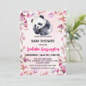 Invitation Panda rose mignonne bébé fleurs baby shower enfant (Debout devant)