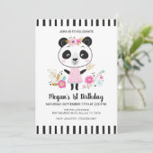 Invitation Panda Rose mignonne Filles 1er anniversaire (Debout devant)
