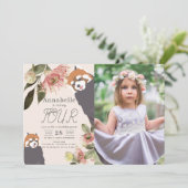 Invitation Panda Rouge rose Fille Florale Photo Anniversaire (Debout devant)
