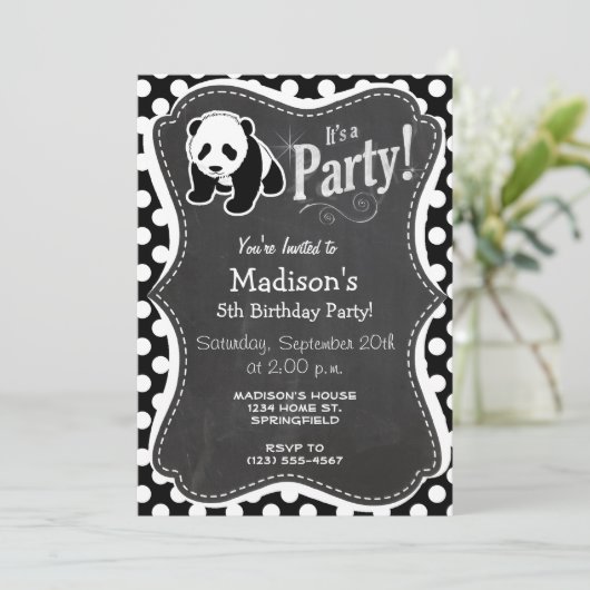 Invitation Panda sur les Pois noirs et blancs (Debout devant)